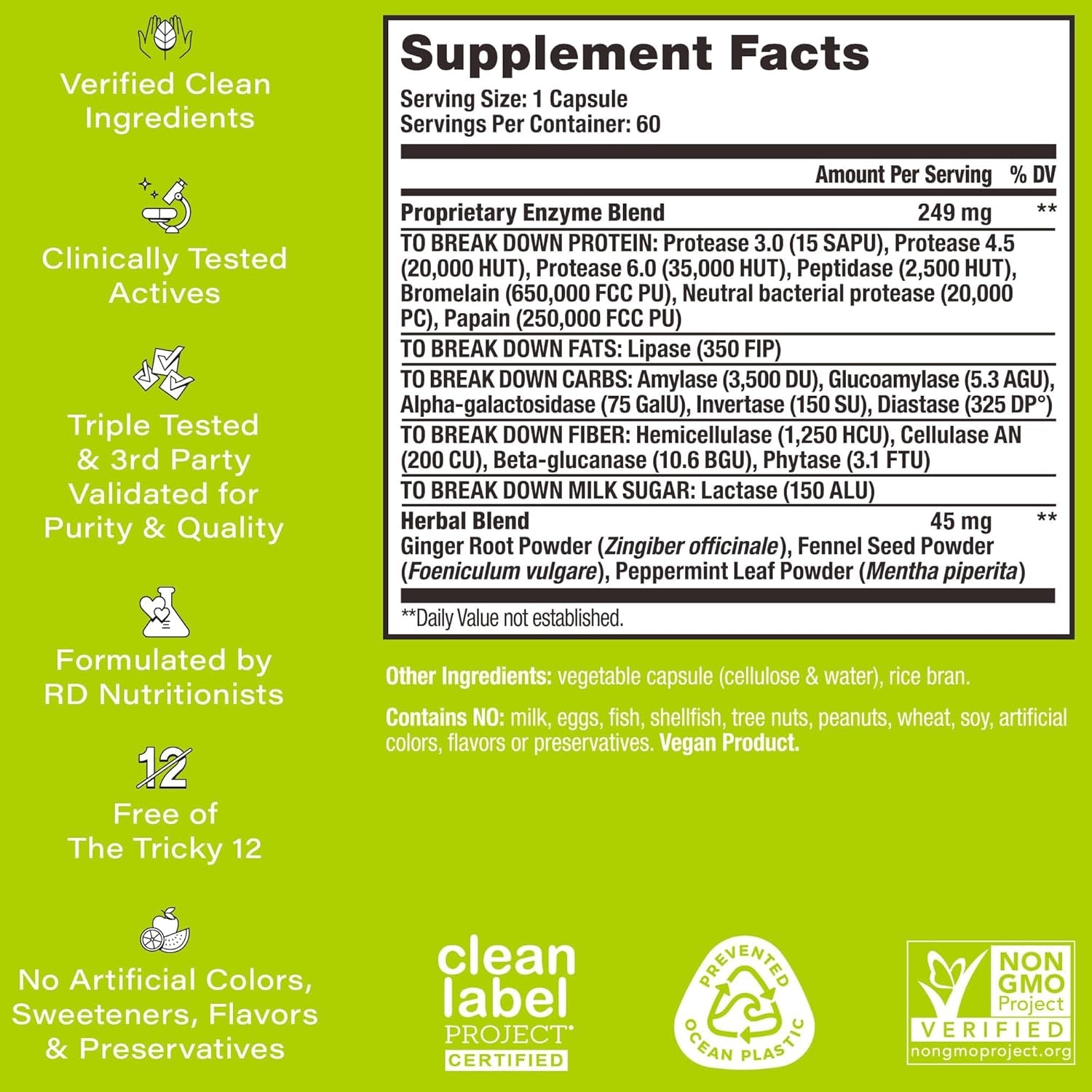 HUM Flatter Me Digestive Enzymes Bloating Supplement - Fast-Acting Bloat Relief 60 Servings