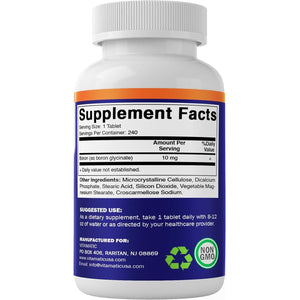 Vitamatic Chelated Boron (As Glycinate) 10Mg 240 Tablets - Supports Hormone Balance, Bone Health & Connective Tissue
