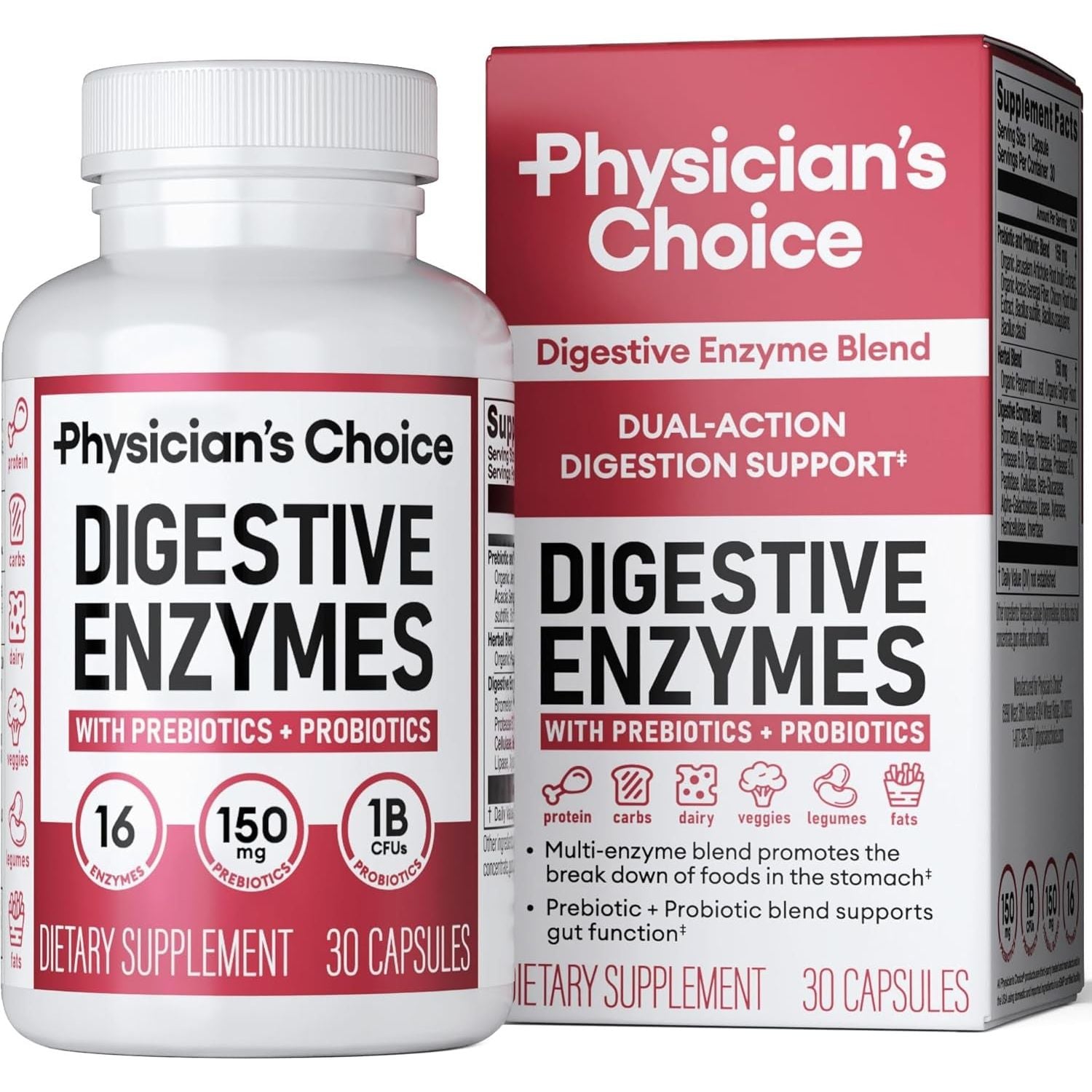 Physician'S CHOICE Digestive Enzymes - Multi Enzymes, Bromelain, Organic Prebiotics & Probiotics for Digestive Health & Gut Health - 30 Count