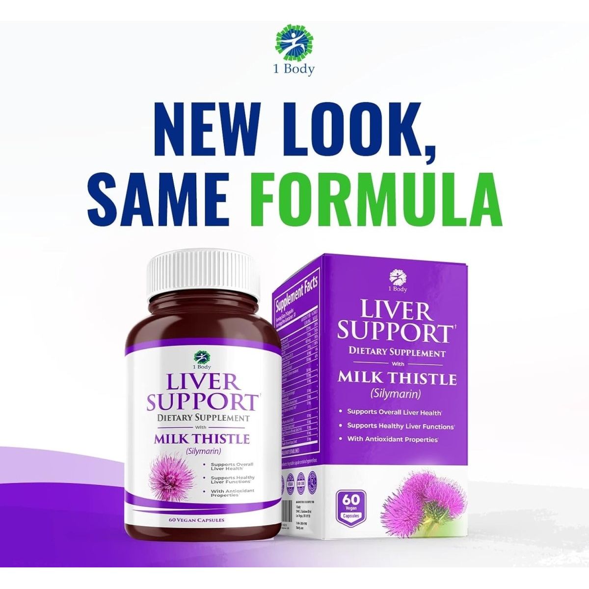 1 Body Liver Support Supplement - Liver Cleanse & Repair - 60 Capsules - Suppviv