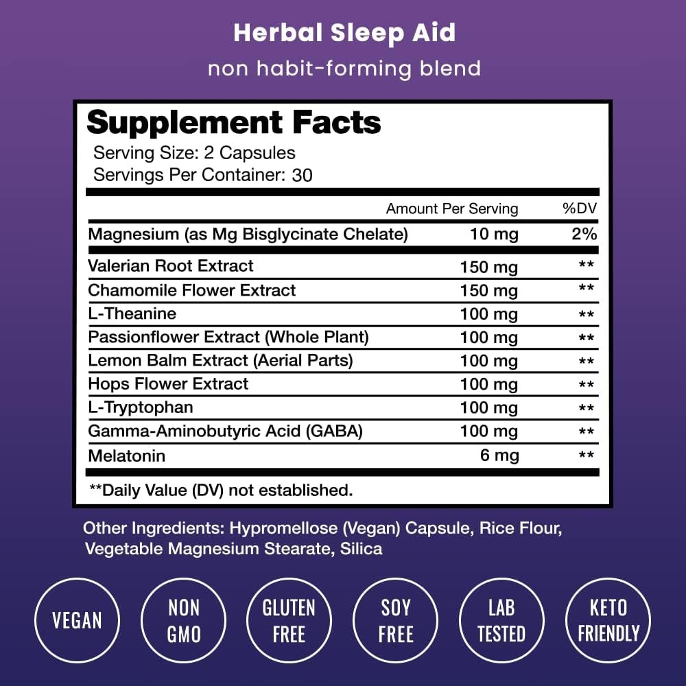 10 - In - 1 Natural Sleep Aids for Adults 60 Vegan Capsules - Suppviv