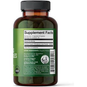 Organic Wheatgrass Juice Powder Capsules by Sproutman - Aids Digestion - (150 Pills)