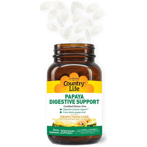 Country Life, Papaya Digestive Support, Daily Enzymes to Promote Digestive Health and Nutrient Absorption, 200 Count.