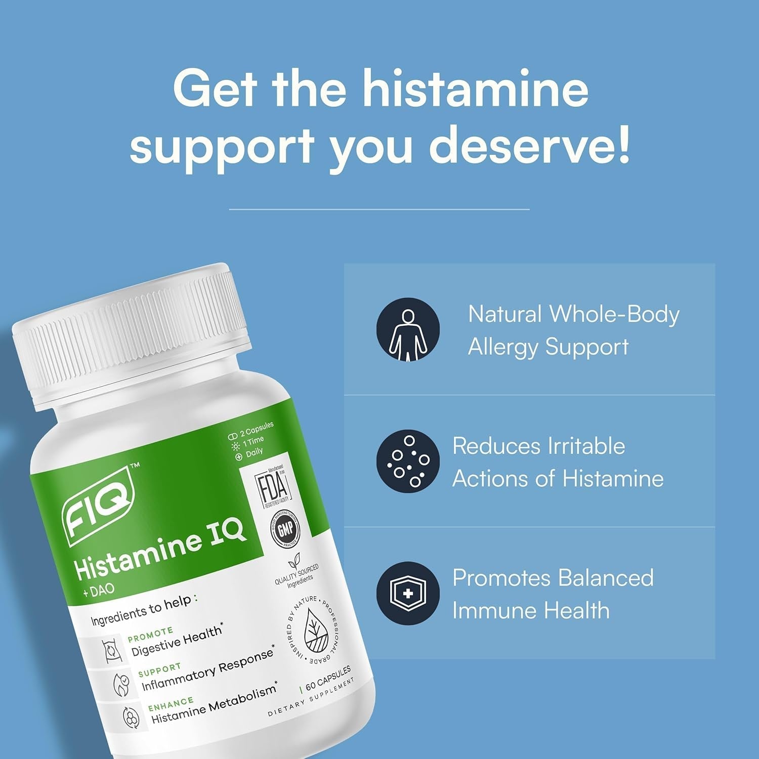 FIQ - Histamine IQ - Diamine Oxidase Supplement - Histamine & Immune Support - 60 Capsules