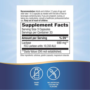 Nature'S Way Lactose Defense, Supports the Digestion of Dairy*, 690 Mg Lactase/Serving, 100 Capsules