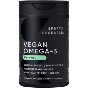Sports Research® Vegan Omega-3 Fish Oil Alternative from Algae Oil - 60 Plantgel Capsules