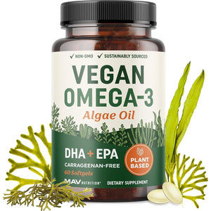 Vegan Omega 3 Algae Oil | Plant Based DHA EPA | Heart, Brain, and Eye Health 60 Softgel Capsules