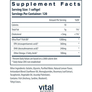 Vital Nutrients Ultra Pure® Fish Oil 700 | Supports Heart, Brain, and Joint Health 120 Softgels