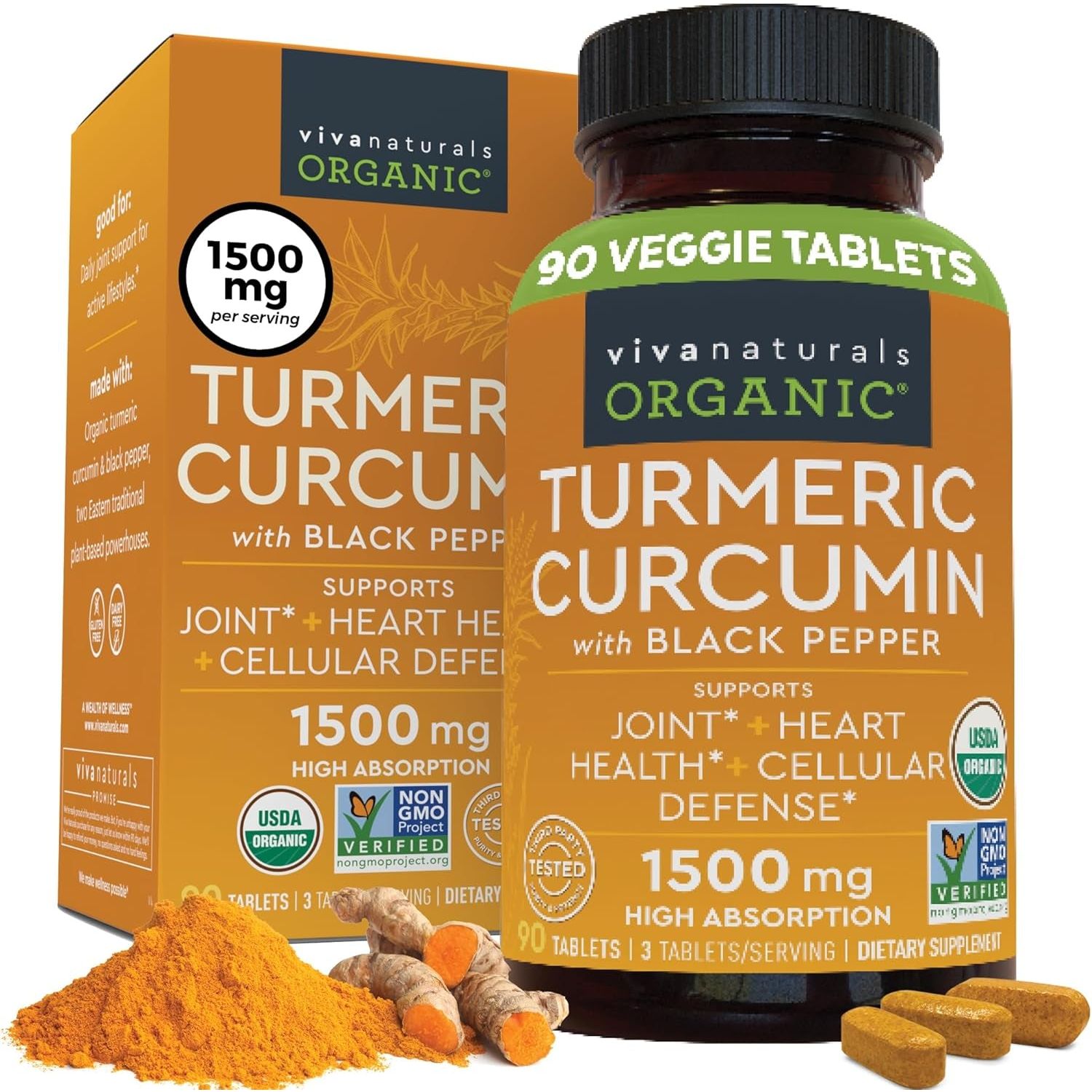 Organic Turmeric Supplement 1500 Mg - Turmeric Pills for Joint Support and Cellular Defense