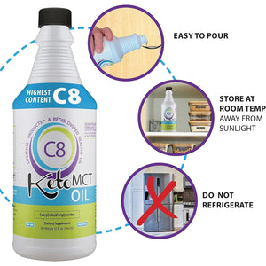 LIFESENSE C8 MCT Oil, Optimal Fuel for the Brain and Body, Made in USA by Phd Nutrition, 32 Oz