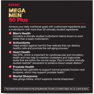 GNC Mega Men 50 plus Vitapak | Heart Health, Prostate Health, and Mental Sharpness | 30 Count