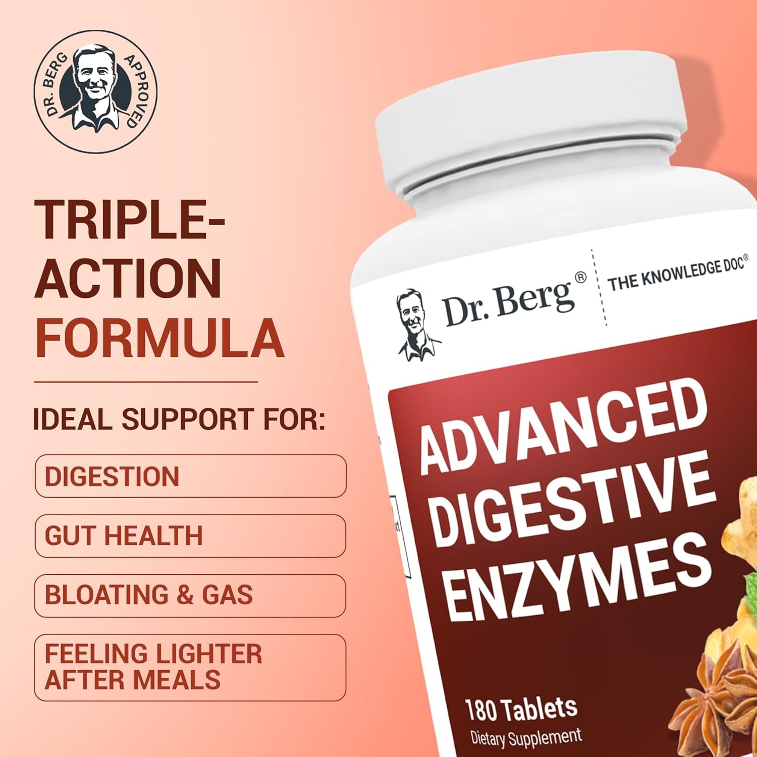 Dr. Berg Advanced Digestive Enzymes with Apple Cider Vinegar - 180 Tablets
