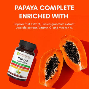 Pure Nutrition Papaya Complete - Supports Platelet Immunity & Digestion - Carica Papaya Fruit and Leaf Extract 60 Capsules/500mg