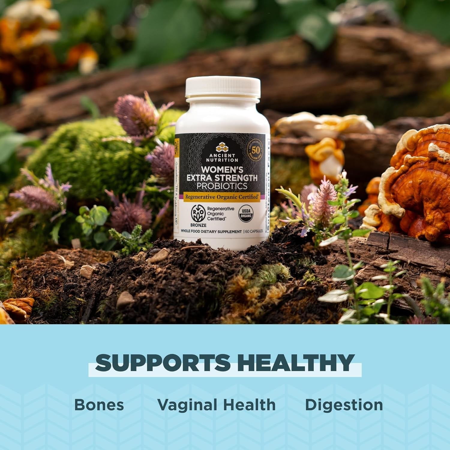 Ancient Nutrition Regenerative Organic Certified Probiotics for Women, 60 Count