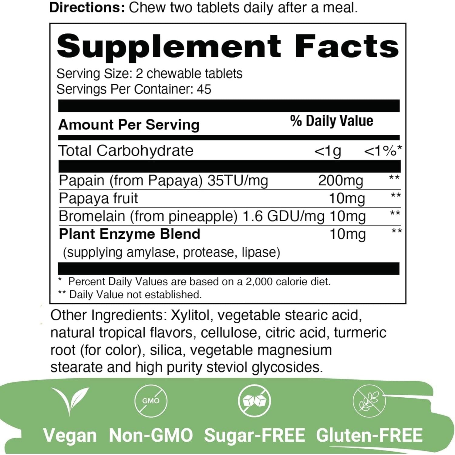 Yuve Natural Papaya Digestive Enzymes - Sugar-Free Chewable Candies - Promotes Better Digestion - 90Count