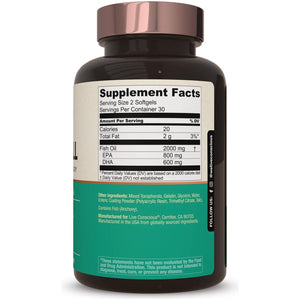 Omegawell Omega 3 Fish Oil - 2000Mg Capsules: Heart, Brain, & Joint Support - 800 Mg EPA 600 Mg DHA (30 Day Supply)