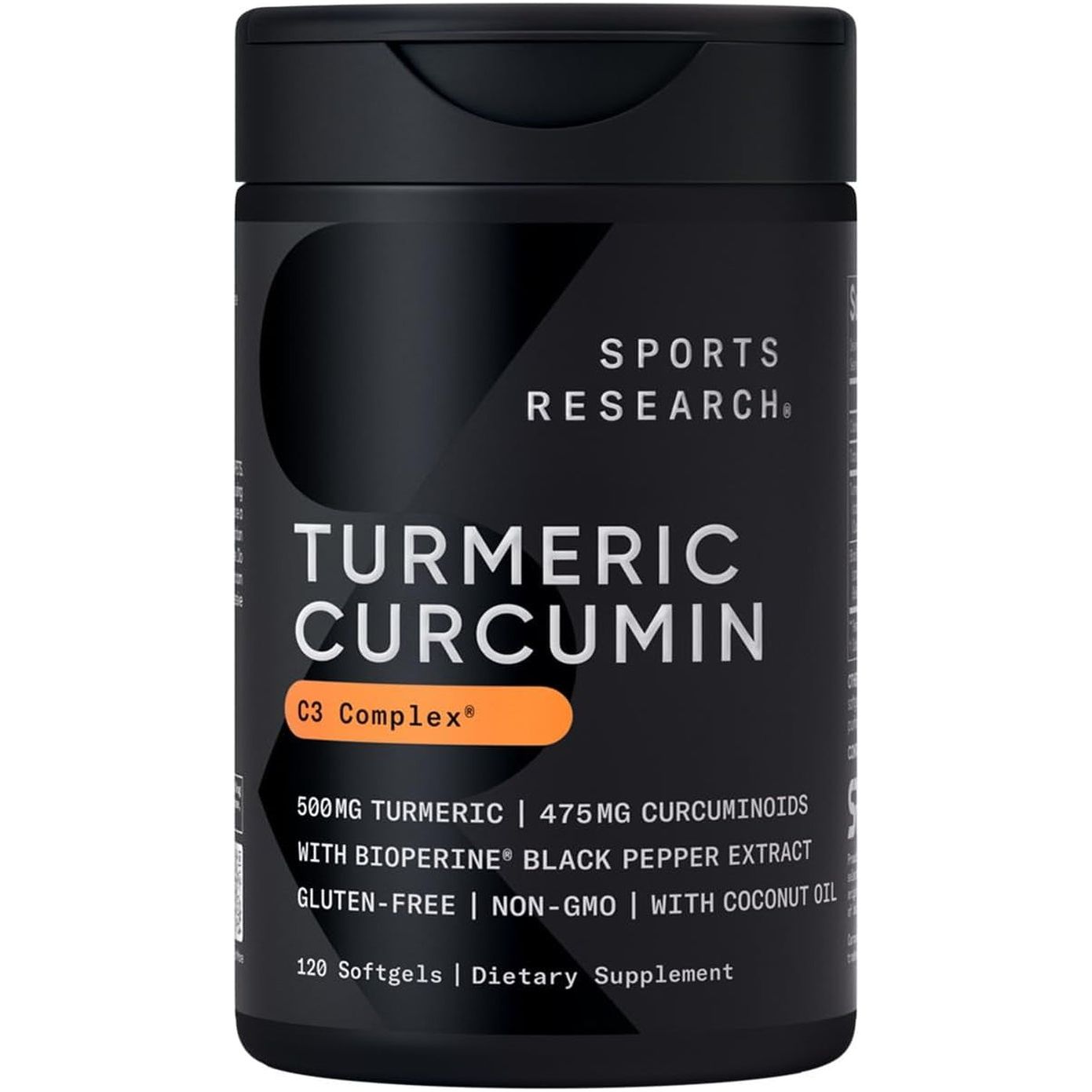 Sports Research Turmeric Curcumin C3 Complex - Non-Gmo Verified & Gluten Free - 500Mg, 120 Count