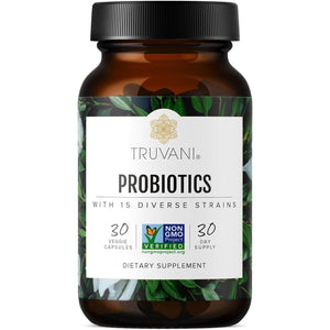 Truvani Probiotic | 15 Billion CFU | 15 Diverse Strains for Digestive, Immune & Brain Health Support 30 Servings.
