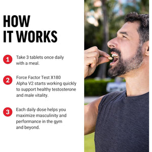 FORCE FACTOR Test X180 Alpha V2 T-Support for Men to Help Build Strength, Boost Nitric Oxide, and Support Daily Performance, 120 Tablets