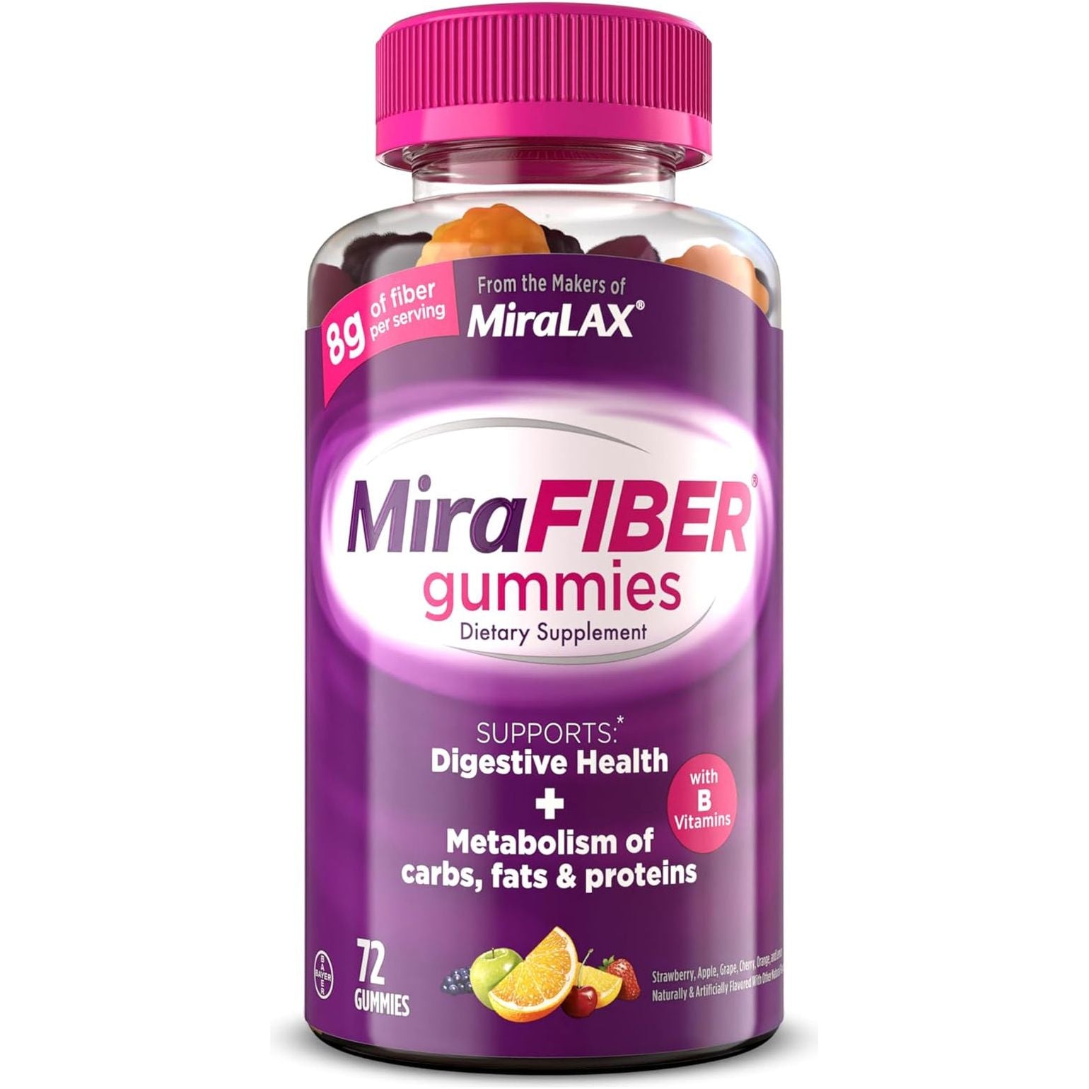 Mirafiber Gummies, from the Gut Experts at Miralax, 8G of Daily Prebiotic Fiber with B Vitamins 72 Count