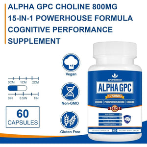 15 - In - 1 Alpha GPC Supplement - Nootropic Brain Supplement For Brain Support, Memory and Focus,60 Capsules - Suppviv