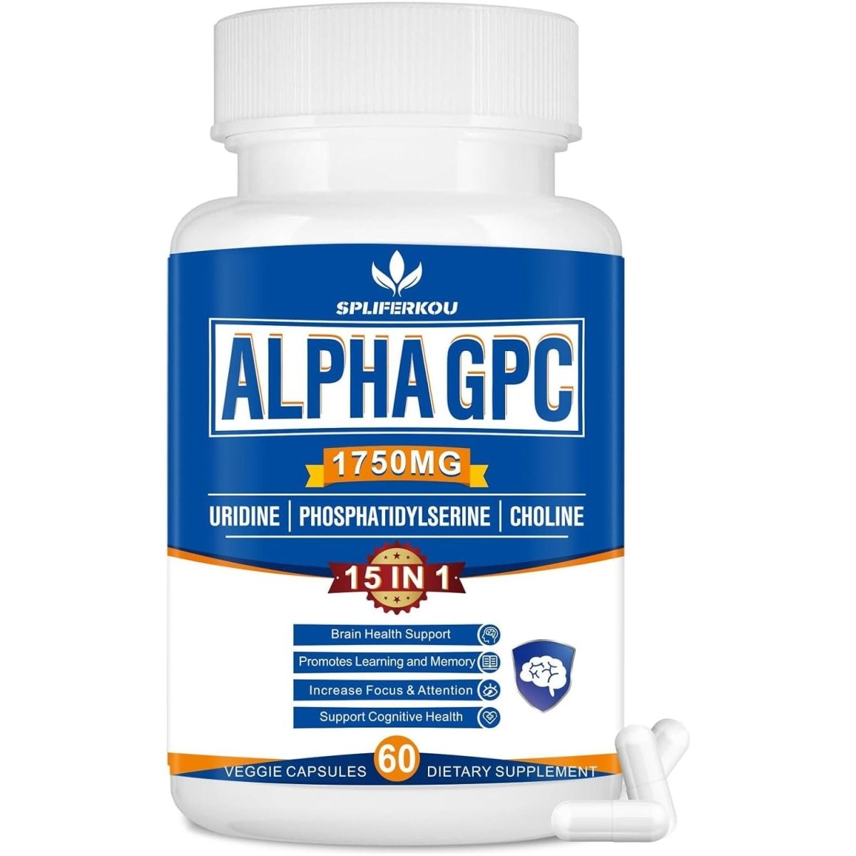 15 - In - 1 Alpha GPC Supplement - Nootropic Brain Supplement For Brain Support, Memory and Focus,60 Capsules - Suppviv