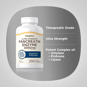 Piping Rock Pancreatin Digestive Enzymes | 3000Mg | 250 Caplets | Ultra Strength