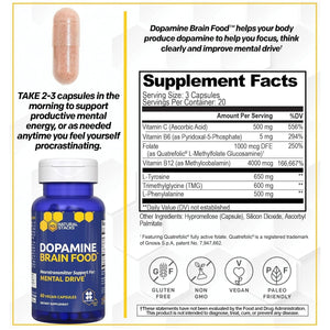 NATURAL STACKS Dopamine Brain Food - 650Mg L-Tyrosine Supplement for Focus & Mental Drive - 60 Capsules
