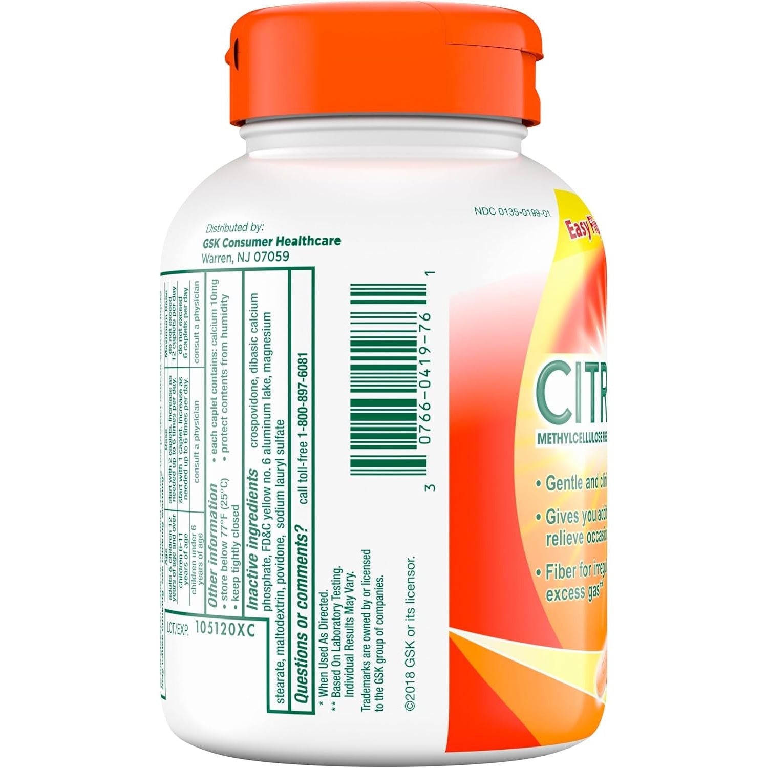 Citrucel Fiber Therapy Caplets for Irregularity, Easy to Swallow Methylcellulose , 180 Count