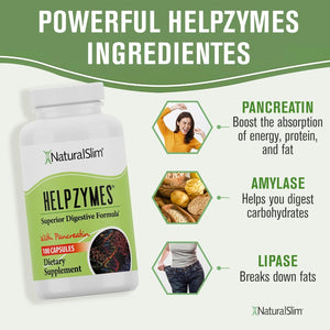Naturalslim Helpzymes Digestive Enzymes - Superior Digestion Supplements for Gut Health, Bloating & Gas Relief 100 Caps