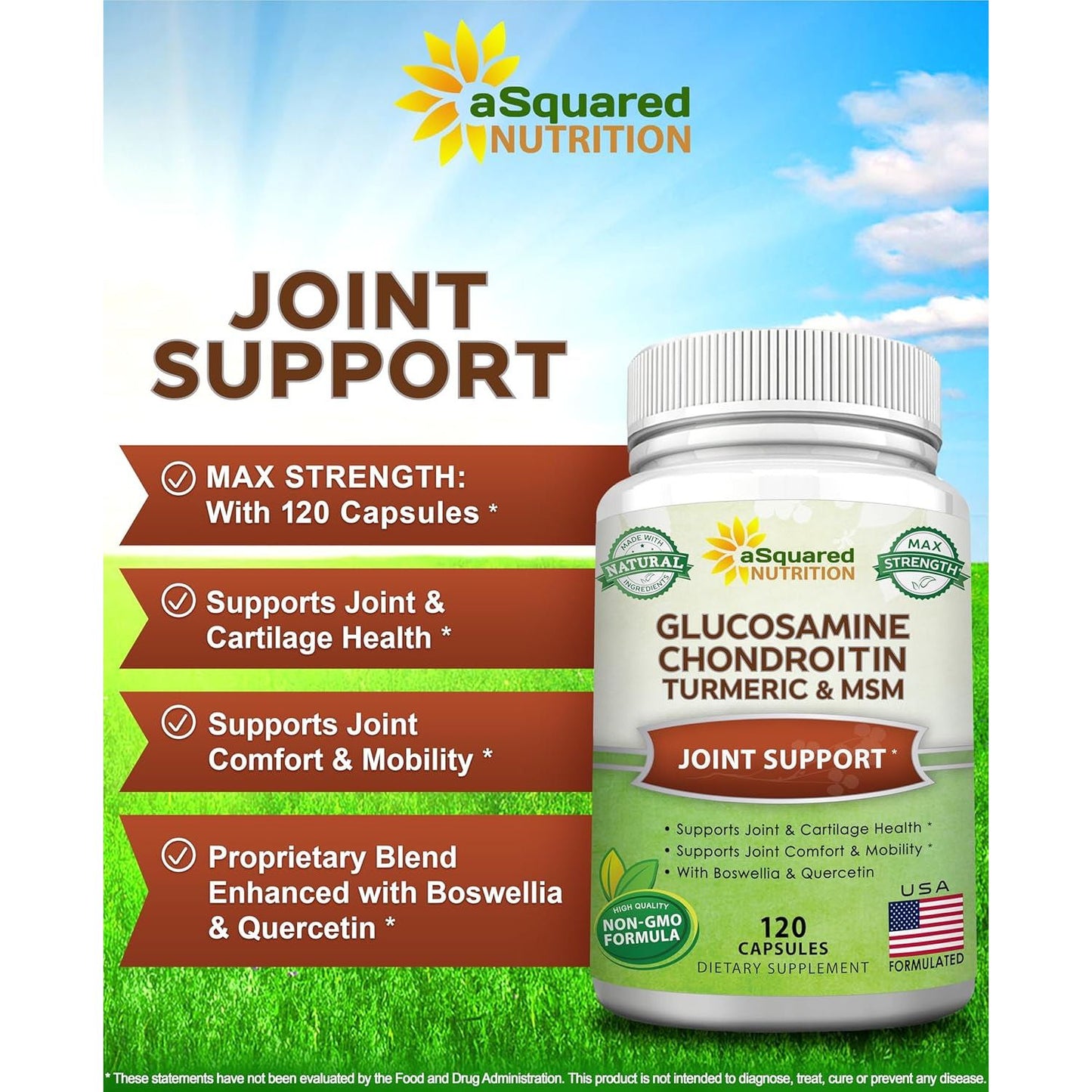 Asquared Nutrition Glucosamine Chondroitin Turmeric MSM Boswellia - 120 Capsules