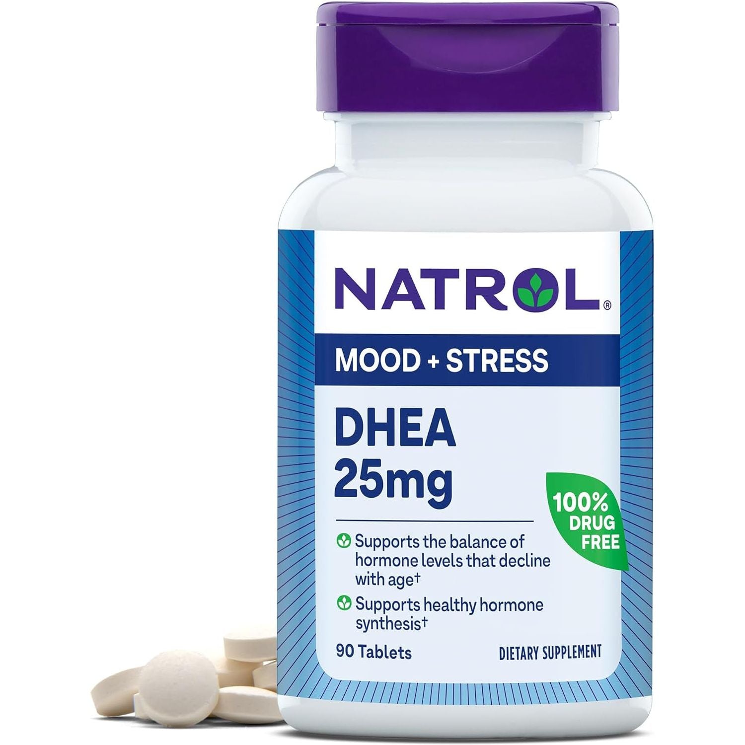 Natrol Mood & Stress DHEA 25Mg, Supplement for Balance of Hormone Level, 90 Tablets