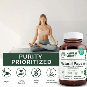 Natural Nutra Papaya Chewable Enzymes for Digestion and Body Cleanse - 90 Vegan Tablets