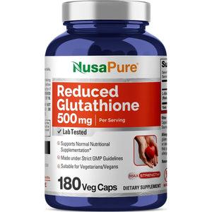 Nusapure Reduced Glutathione 500Mg 180 Veggie Capsules (Vegan,Non-Gmo) L-Glutathione