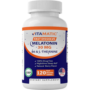 Vitamatic Melatonin 30Mg - with B6 & L-Theanine - 120 Fast Dissolve Tablets