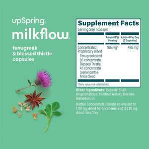 Upspring Milkflow Lactation Supplement Capsules for Milk Supply Increase - Lactation Support - 100 Vegan Capsules