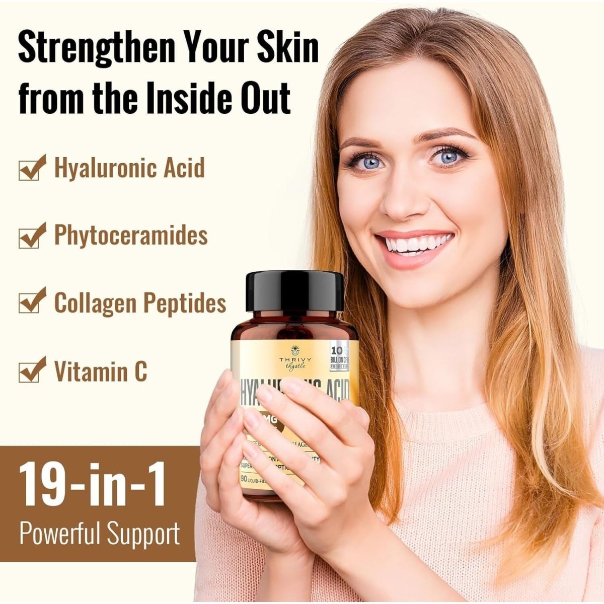 19 - IN - 1 Hyaluronic Acid Capsules - for Skin, Eyes, Bones, Gastrointestinal (1 Pack) - Suppviv