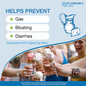Puregen Labs Dairy Relief Fast Acting Lactase Enzyme 9000 FCC, Lactose Intolerance Pills 360 Tablets