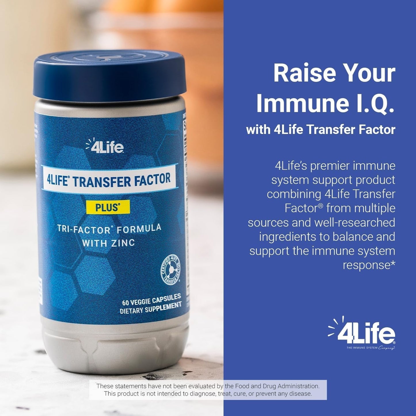 4Life Transfer Factor plus - Support with Zinc, Super Mushroom Blend and Colostrum & Egg Yolk Extracts - 60 Capsules
