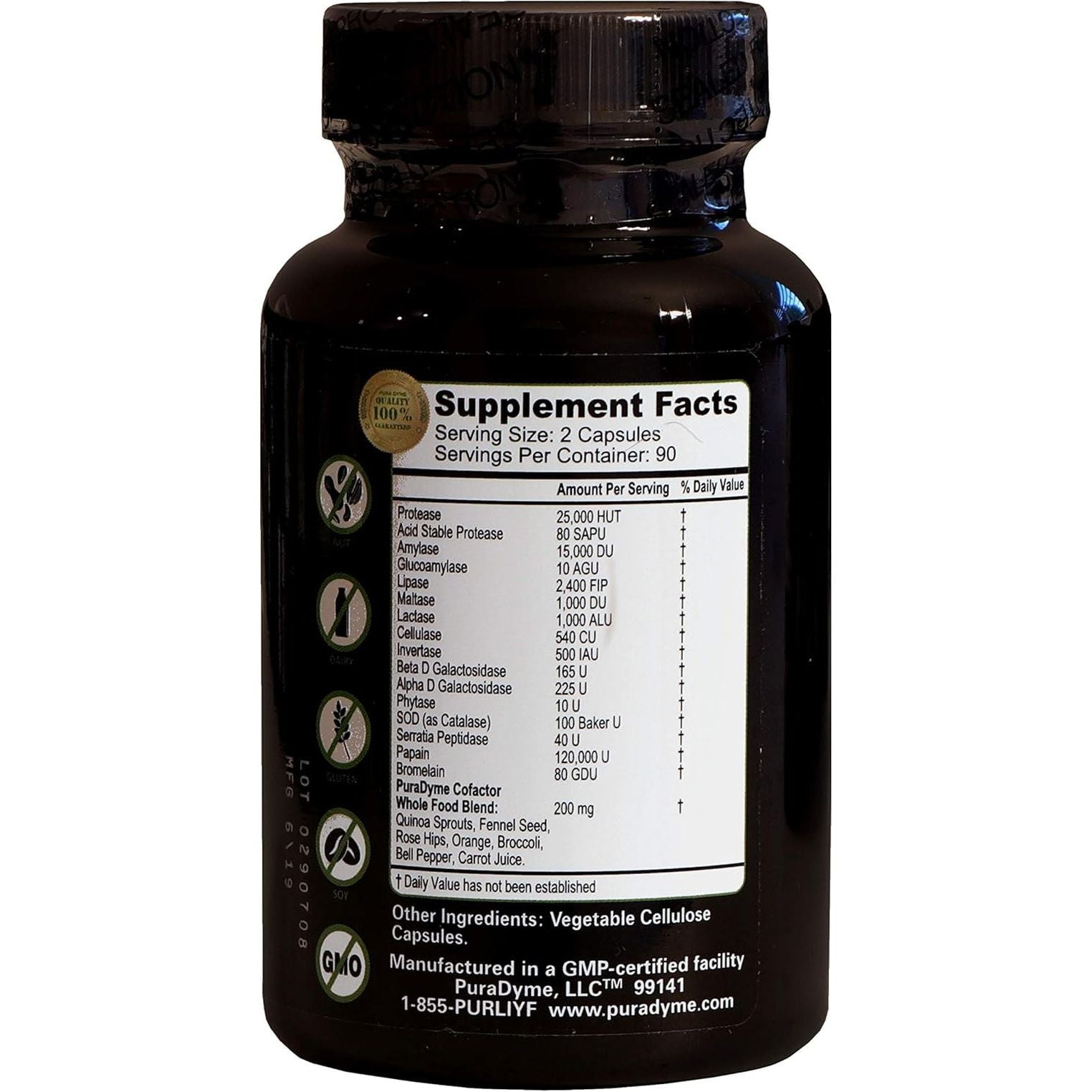 Liyfzyme Plant Based Digestive Enzyme Supplement - 180 Veggie Caps. Puradyme by Lou Cornoa.