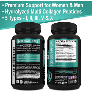 Multi Collagen Peptides - Type I, II, III, V, & X Multi Collagen - 120 Protein Capsules