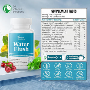 Dr Vitamins Diuretic Water Pills for Weight Control - Instant Natural Relief from Bloat and Swelling 120 Caps
