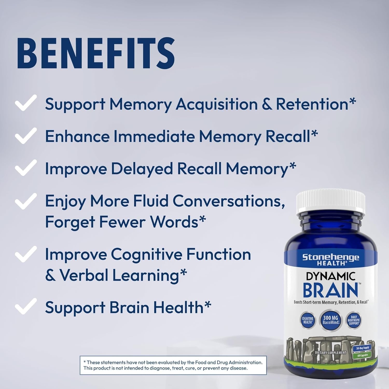 Stonehenge Health Dynamic Brain Supplement for Memory Acquisition, Retention, & Recall