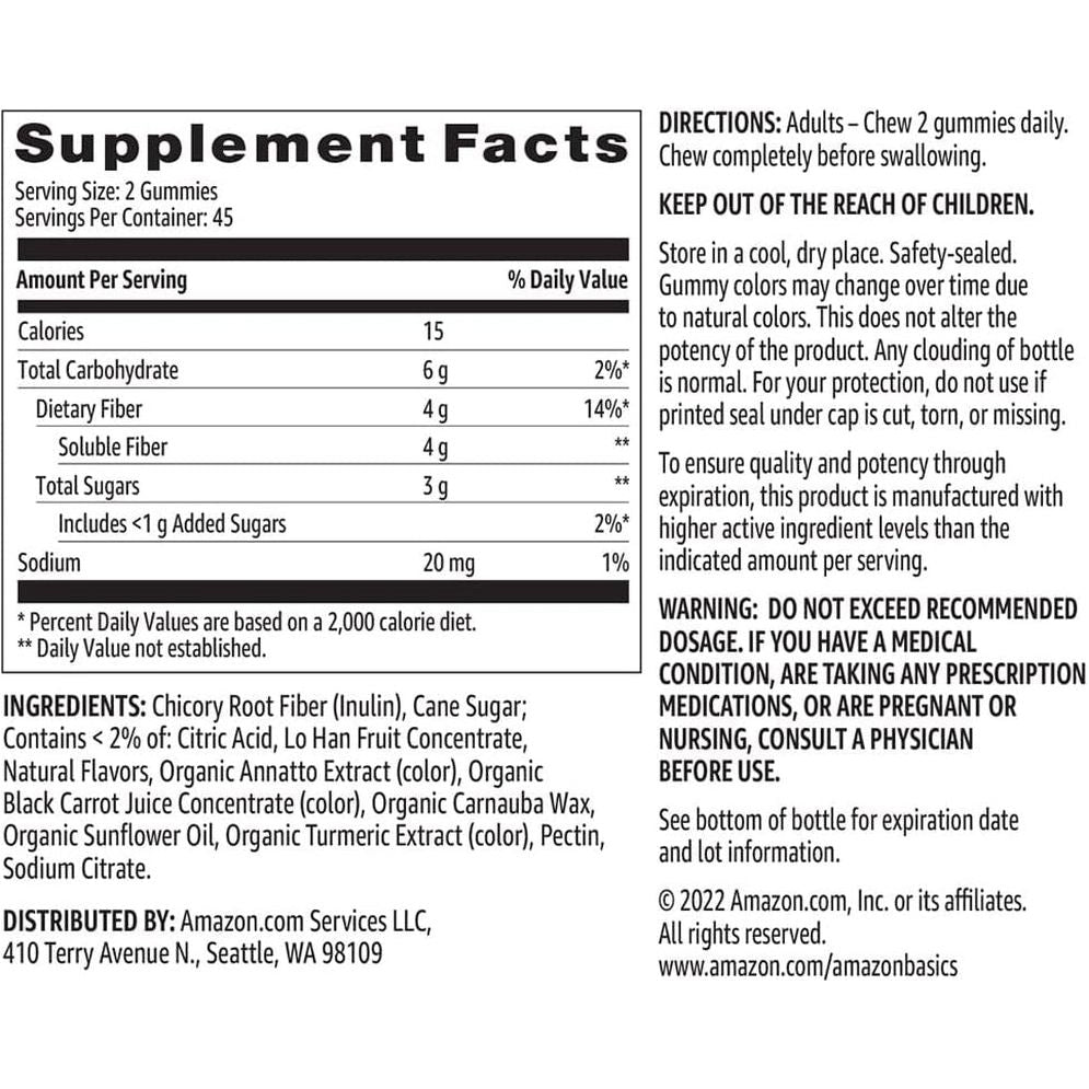 Amazon Basics Fiber 4G Gummy - Digestive Health, Supports Regularity 90 Gummies