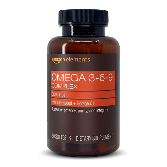 Amazon Elements Omega 3-6-9 Complex of Fish, Flaxseed and Borage Oil 60 Softgels