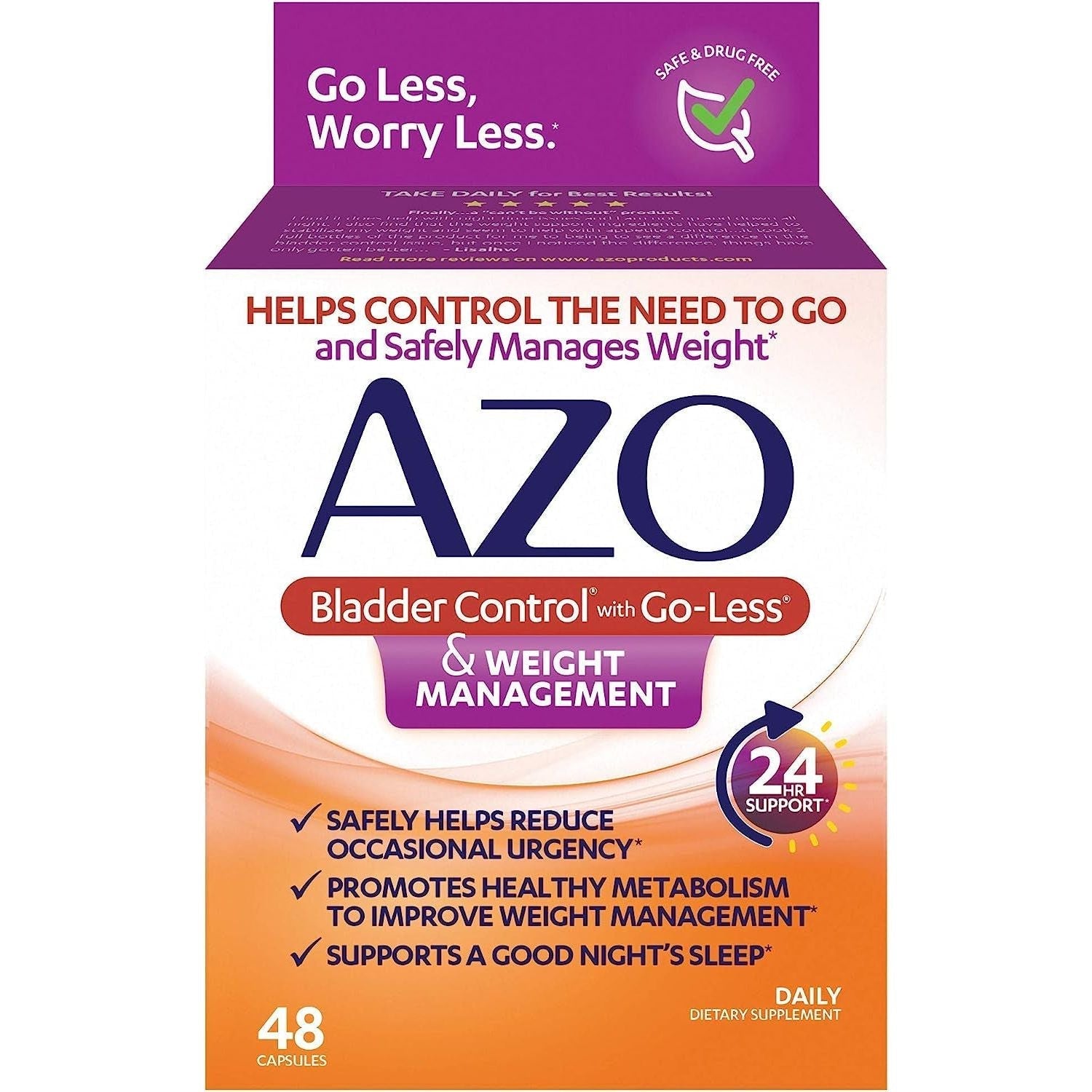 AZO Bladder Control with Go-Less® & Weight Management | Promotes Healthy Metabolism* | Supports a Good Night’S Sleep* | 48 Capsules