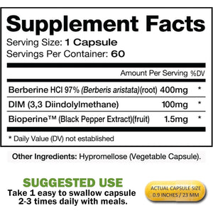 DIM & Berberine, High Purity Enhanced Absorption Formula - 60 Capsules