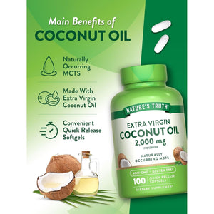 Nature'S Truth Coconut Oil Supplement | 100 Softgels | Naturally Occurring Mcts | Non-Gmo & Gluten Free