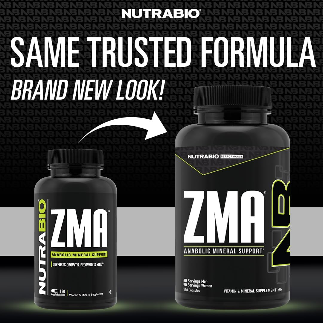 Nutrabio ZMA Vegetable Supplement - Anabolic Mineral Support - Recovery, Growth, Sleep 180 Capsules