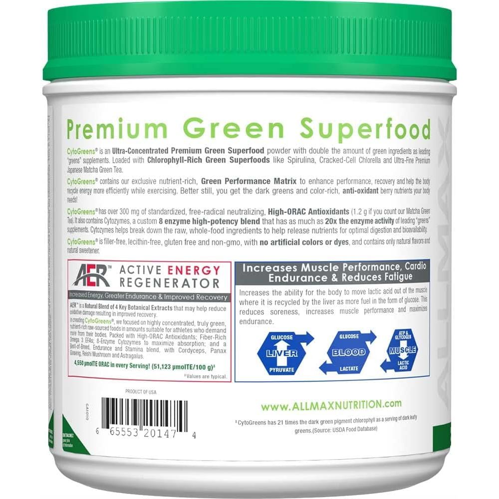 ALLMAX Nutrition - Cytogreens Super Greens Powder, Supports Immune & Digestive Health, 60 Servings (Acai Berry Green Tea)